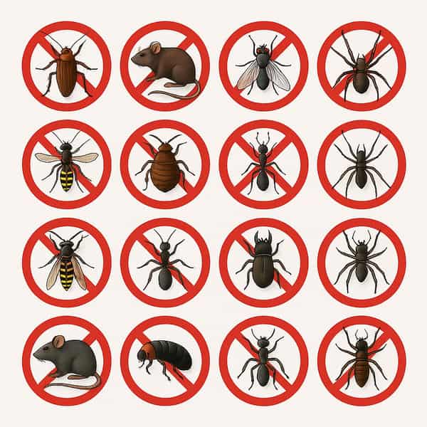 Symbole zur Schädlingsbekämpfung Wien: Verbotsschilder gegen Insekten und Nagetiere