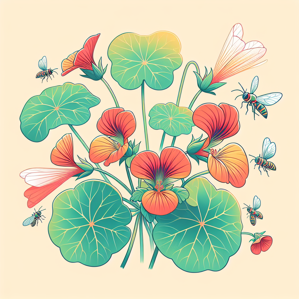 Nahaufnahme von Blattläusen, die sich auf einem Kapuzinerkresse-Blatt versammelt haben