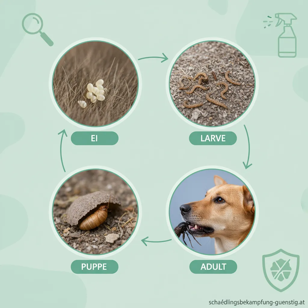Die vier Stadien des Flöhe Entwicklungszyklus