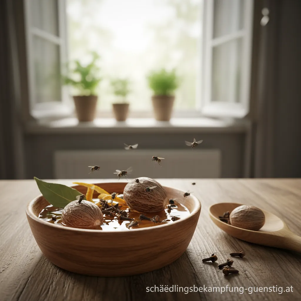 Eine mit Nelken gespickte Orange zur Abwehr von Fruchtfliegen