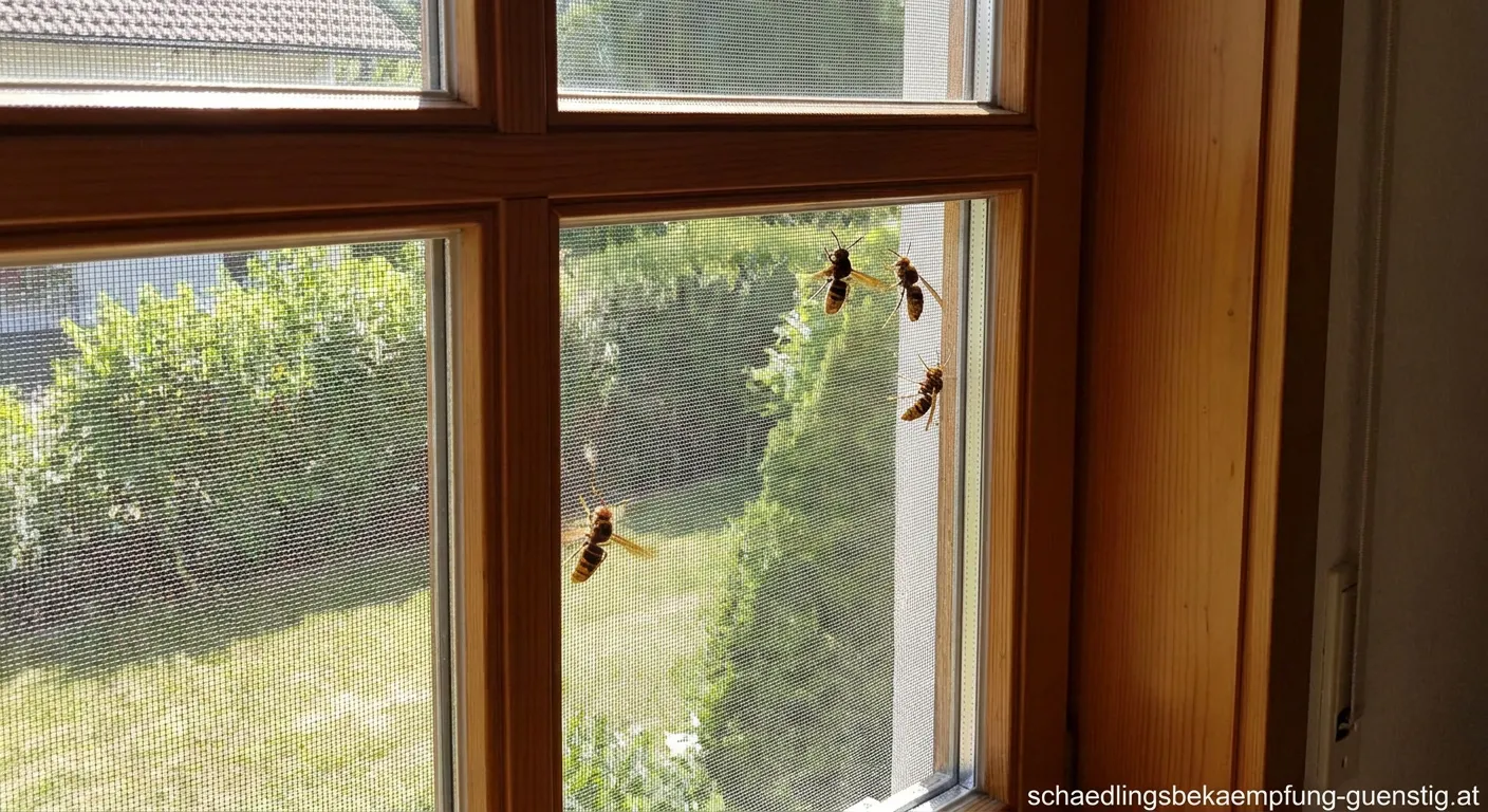 Hornisse an einem Fensterrahmen in einem Haus