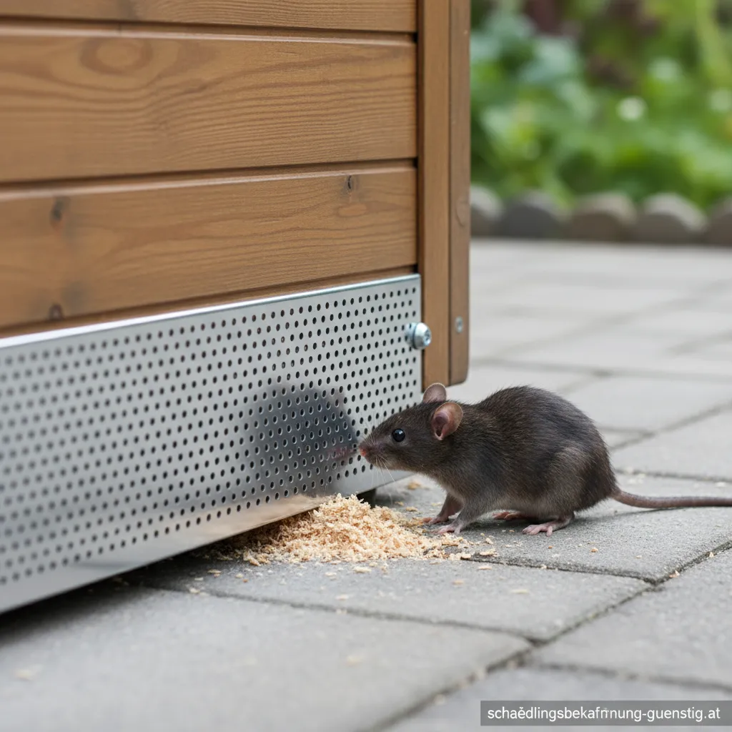 Glänzendes Chromstahlgitter als Schutz vor Ratten an einem Kellerfenster