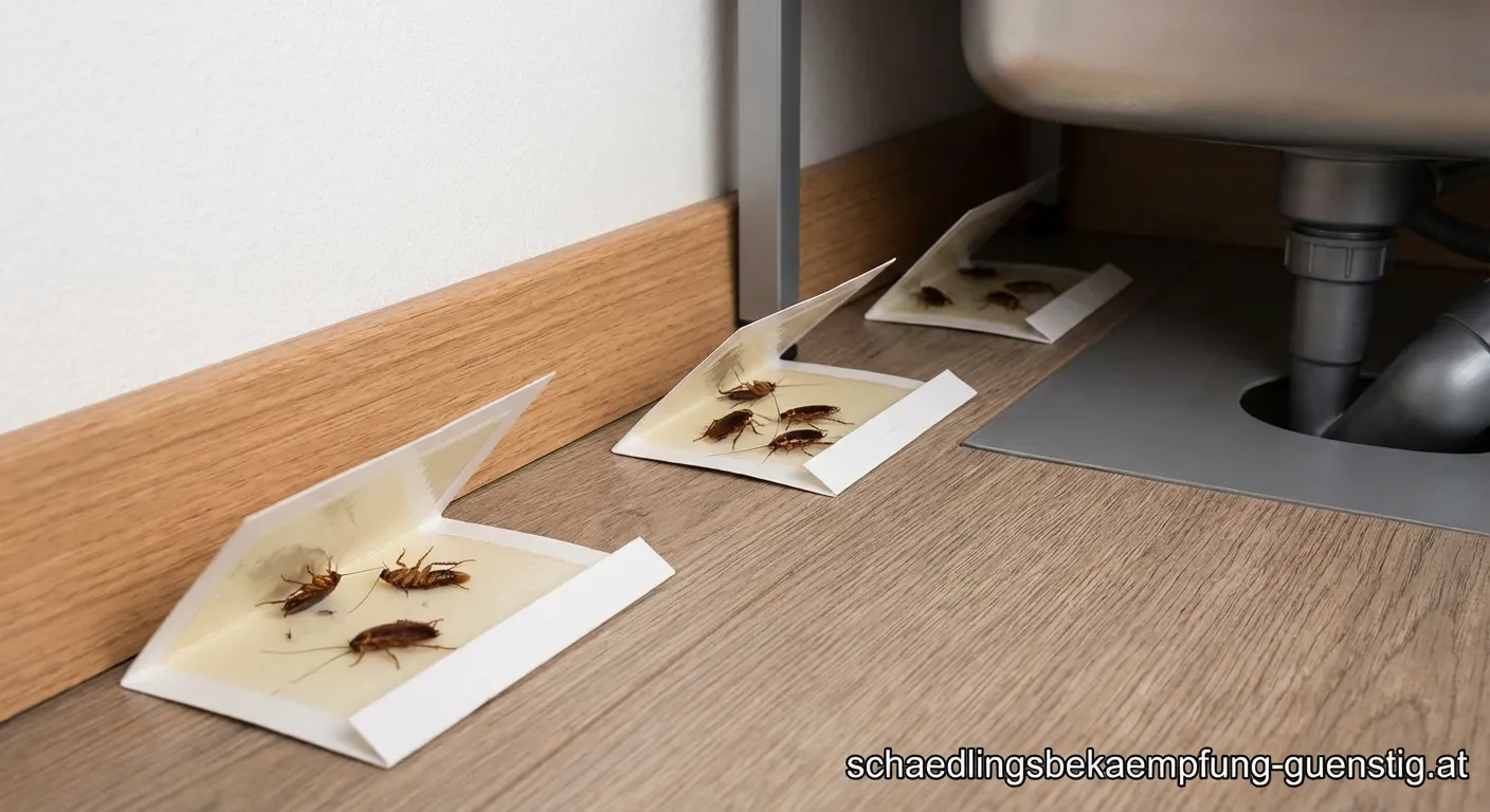 Schaben Klebeband Falle auf Küchenboden platziert