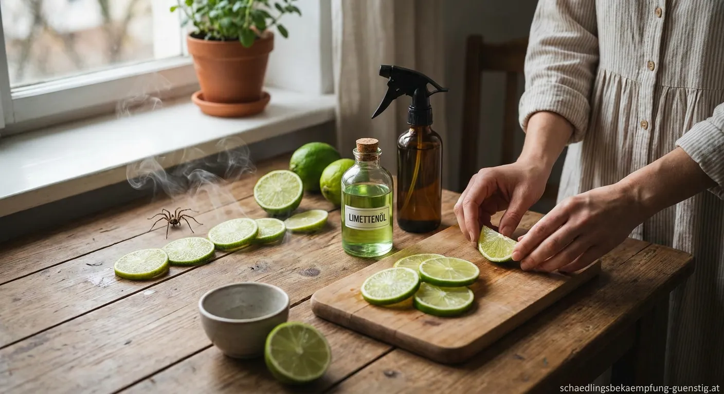Limetteöl Flasche zur natürlichen Spinnenbekämpfung